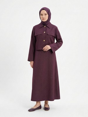 Foremia Ceket Düğme Detay Ikili Elbise-Bordo -