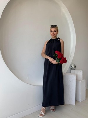 Fehu Bloom Omuzdan Bağlamalı Salaş Elbise Siyah