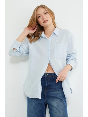 FullaModa Tek Cepli Müslin Kumaş Salaş Gömlek