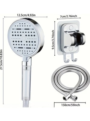 Deyhome 3'lü Set 6 Fonksiyomlu Filtreli  Beyaz Duş Başlığı + 150 cm Duş Hortumu + Yapışkanlı Askı Aparatı