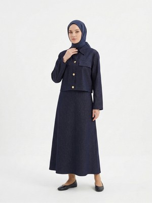 Foremia Ceket Düğme Detay Ikili Elbise-Lacivert -