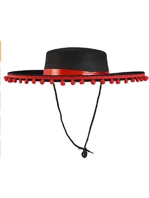 Nexgen Kırmızı Ponponlu Siyah Renk Çocuk Ispanyol Şapkası