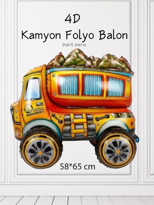 Parti Pera 4d Inşaat Kamyonu Folyo Balon 58*65 cm Doğum Günü Inşaat Konsept Balonu