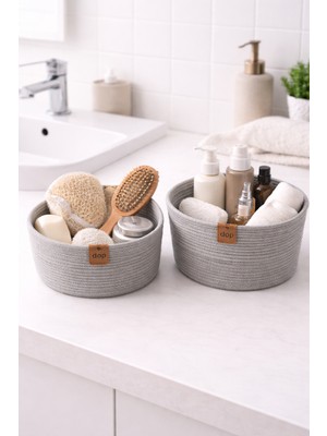 Kraftella 2li Gri Paracord Sepet /dekoratif Sepet/ev -Mutfak-Banyo -Dekorasyonu- Jüt Sepet
