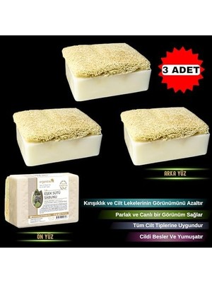 Organicsun Doğal Kabak Lifli Eşek Sütü Sabunu 120 gr x 3 Adet Tüm Cilt Tipleri Için Kırışıklık ve Yaşlanma Karşıtı B ve E Vitaminli