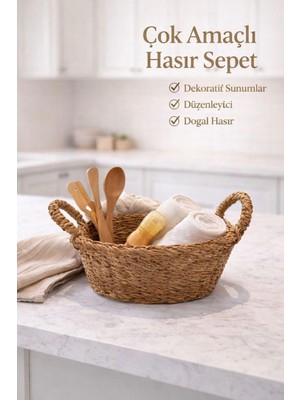 Mions Natura Doğal Oval Hasır Organizer Sepet (28X22X11 Cm)