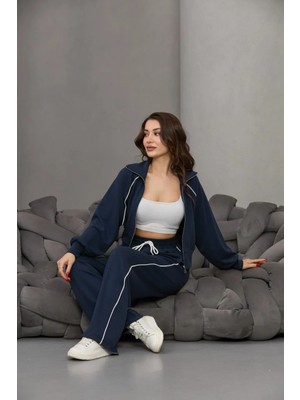 Fehu Bloom Biye Detaylı Beli Lastikli Eşofman Takımı Lacivert