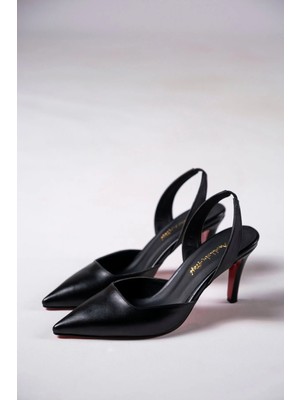 Ayakkabı Ateşi Siyah Cilt Kadın Ince Topuklu Ayakkabı Stiletto Allie