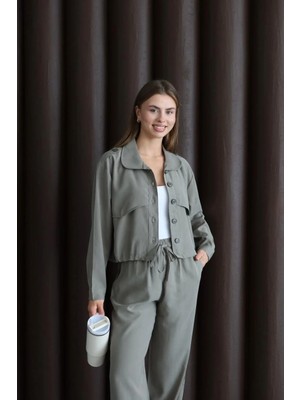Fehu Bloom Paça ve Bel Lastik Detaylı Pantolon Ceket Takım Çağla Yeşili