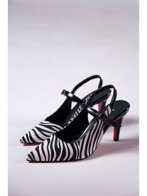Ayakkabı Ateşi Zebra Siyah Rugan Kadın Özel Tasarım Topuklu Ayakkabı Stiletto Zavos