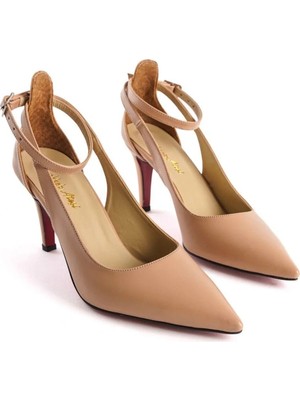 Ayakkabı Ateşi Nude Cilt Kısa Topuklu Baretli Kadın Topuklu Ayakkabı Eloi