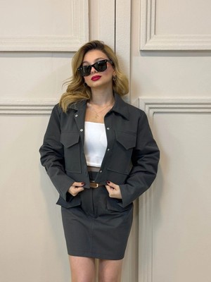 Fehu Bloom Kemer Detaylı Ceket Etek Takım