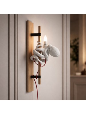 Fibrika Store Dekopix Ahtapot Figürlü Ahşap Duvar Lambası