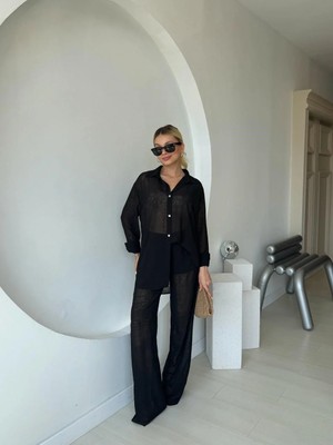 Fehu Bloom Siyah Şortlu Pantolon Gömlek Takım