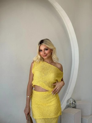 Fehu Bloom Örme Dokulu Drape Detaylı Ikili Takım Sarı
