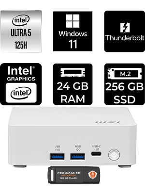 MSI Msı Cubi Nuc Core Ultra 5 125H 24GB RAM 256GB SSD Win11 Home 1UMG062EUP356 Mini PC + Per4 USB