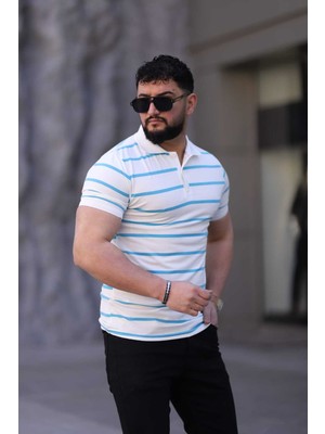 L-KOM Erkek Polo Yaka Çizgili Triko T-Shirt