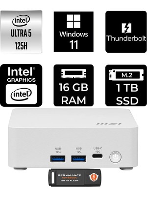 MSI Msı Cubi Nuc Core Ultra 5 125H 16GB RAM 1TB SSD Win11 Pro 1UMG062EUP398 Mini PC + Per4 USB