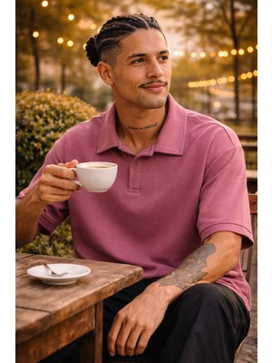 We&me Boxy Fit Polo Yaka T-Shirt – Kalın Interlock Kumaş, Oversize Rahat Kesim, Premium Erkek Tişört (Gül Kurusu)