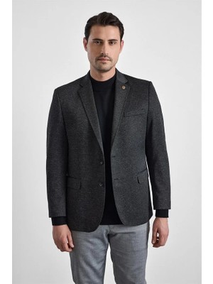 Süvari Siyah Regular Mono Yaka Torba Cep 4 Drop Klasik Ceket