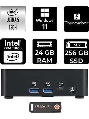 MSI Msı Cubi Nuc Intel Core Ultra 5 125H 24GB 256GB SSD W11P Mini Masaüstü Bilgisayar & Per4 USB Bellek 1UMG007EUP401