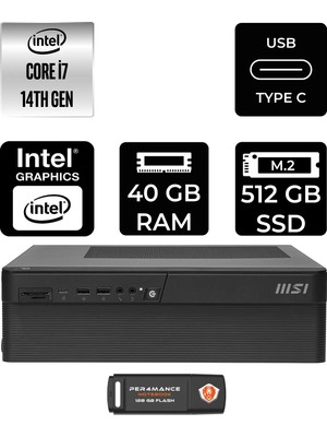 MSI Msı Pro DP80 Intel Core I7 14700 40GB 512GB SSD Fdos Mini Masaüstü Bilgisayar & Per4 USB Bellek A14G003EUP322