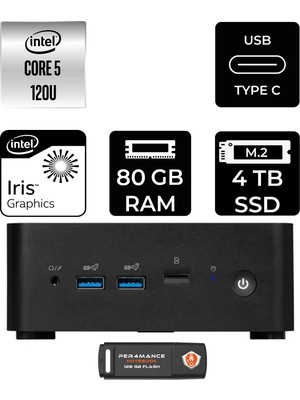 MSI Msı Cubi Nuc Core 5 120U 80GB RAM 4TB SSD FreeDOS 1MG238BEUP340 Mini PC + Per4 USB