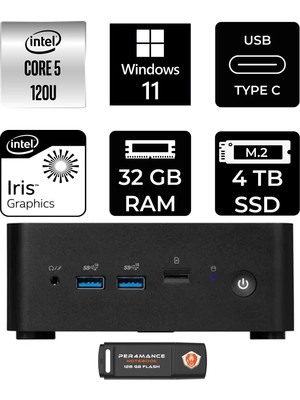 MSI Msı Cubi Nuc Intel Core 5 120U 32GB 4tb SSD W11H Mini Masaüstü Bilgisayar & Per4 USB Bellek 1MG238BEUP365