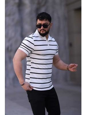 L-KOM Erkek Polo Yaka Çizgili Triko T-Shirt