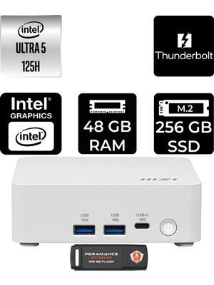 MSI Msı Cubi Nuc Intel Core Ultra 5 125H 48GB 256GB SSD Fdos Mini Masaüstü Bilgisayar & Per4 USB Bellek 1UMG062EUP326
