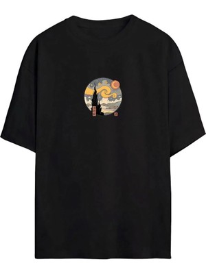 Velmora Fashion Baskılı Oversize T-Shirt - Siyah -