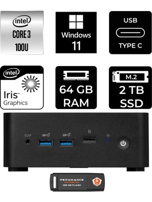 MSI Msı Cubi Nuc Intel Core 3 100U 64GB 2tb SSD W11H Mini Masaüstü Bilgisayar & Per4 USB Bellek 1M003EUP379
