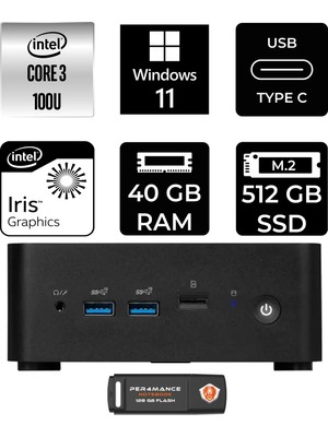 MSI Msı Cubi Nuc Core 3 100U 40GB RAM 512GB SSD Win11 Home 1M003EUP367 Mini PC + Per4 USB