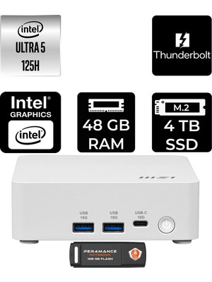 MSI Msı Cubi Nuc Intel Core Ultra 5 125H 48GB 4tb SSD Fdos Mini Masaüstü Bilgisayar & Per4 USB Bellek 1UMG062EUP330