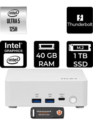 MSI Msı Cubi Nuc Intel Core Ultra 5 125H 40GB 1tb SSD Fdos Mini Masaüstü Bilgisayar & Per4 USB Bellek 1UMG062EUP323