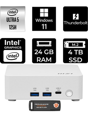 MSI Msı Cubi Nuc Intel Core Ultra 5 125H 24GB 4tb SSD W11P Mini Masaüstü Bilgisayar & Per4 USB Bellek 1UMG062EUP405