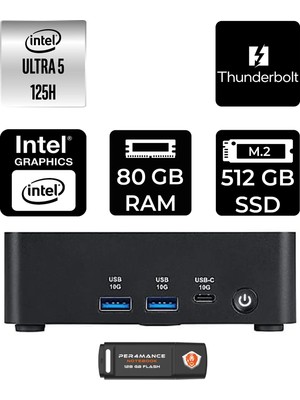 MSI Msı Cubi Nuc Intel Core Ultra 5 125H 80GB 512GB SSD Fdos Mini Masaüstü Bilgisayar & Per4 USB Bellek 1UMG007EUP337