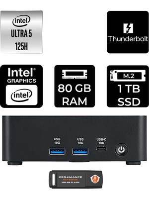 MSI Msı Cubi Nuc Core Ultra 5 125H 80GB RAM 1TB SSD FreeDOS 1UMG007EUP338 Mini PC + Per4 USB