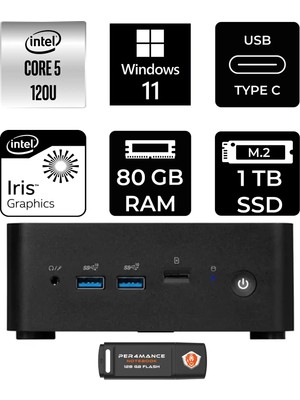 MSI Msı Cubi Nuc Intel Core 5 120U 80GB 1tb SSD W11H Mini Masaüstü Bilgisayar & Per4 USB Bellek 1MG238BEUP383