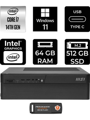 MSI Msı Pro DP80 Intel Core I7 14700 64GB 512GB SSD W11H Mini Masaüstü Bilgisayar & Per4 USB Bellek A14G003EUP377