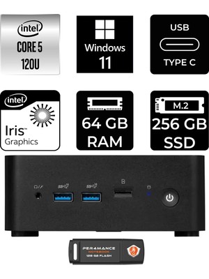 MSI Msı Cubi Nuc Intel Core 5 120U 64GB 256GB SSD W11P Mini Masaüstü Bilgisayar & Per4 USB Bellek 1MG238BEUP421