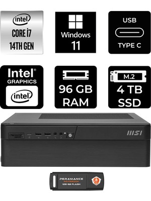 MSI Msı Pro DP80 Intel Core I7 14700 96GB 4tb SSD W11H Mini Masaüstü Bilgisayar & Per4 USB Bellek A14G003EUP390