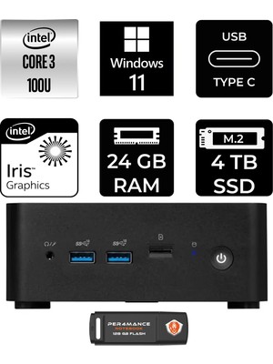 MSI Msı Cubi Nuc Intel Core 3 100U 24GB 4tb SSD W11P Mini Masaüstü Bilgisayar & Per4 USB Bellek 1M003EUP405