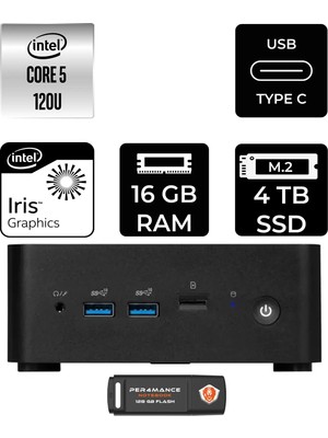 MSI Msı Cubi Nuc Intel Core 5 120U 16GB 4tb SSD Fdos Mini Masaüstü Bilgisayar & Per4 USB Bellek 1MG238BEUP310