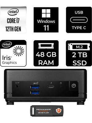 MSI Msı Cubi 5 Intel Core I7 1255U 48GB 2tb SSD W11P Mini Masaüstü Bilgisayar & Per4 USB Bellek 12M001BEUP444