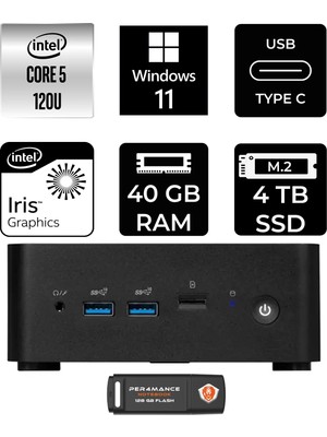 MSI Msı Cubi Nuc Intel Core 5 120U 40GB 4tb SSD W11P Mini Masaüstü Bilgisayar & Per4 USB Bellek 1MG238BEUP415