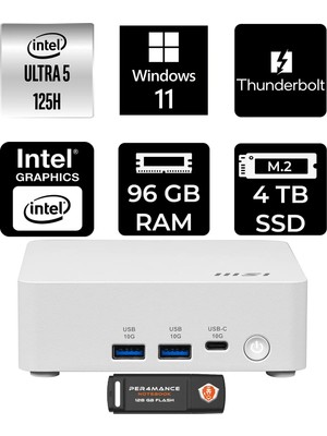 MSI Msı Cubi Nuc Intel Core Ultra 5 125H 96GB 4tb SSD W11H Mini Masaüstü Bilgisayar & Per4 USB Bellek 1UMG062EUP390