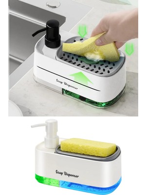 Tonkut Çift Hazneli Sıvı Sabunluk Otomatik Deterjanlık Süngerlikli Bulaşık Sabunu Seti Mutfak Banyo