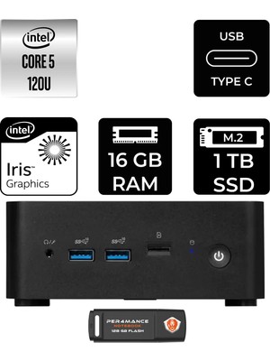 MSI Msı Cubi Nuc Intel Core 5 120U 16GB 1tb SSD Fdos Mini Masaüstü Bilgisayar & Per4 USB Bellek 1MG238BEUP308