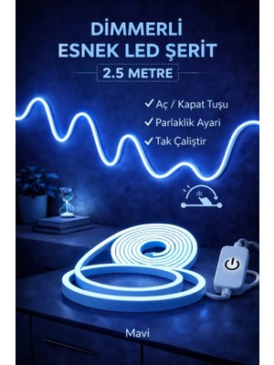 Burul Neon LED Şerit Işık 2.5 Metre Dimmerli Mavi – Esnek LED Şerit Dekoratif Işık Seti